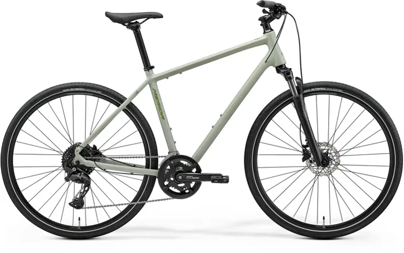 Merida Crossway 300 Hybrid Bike in Matt Early Moss Grey/Green