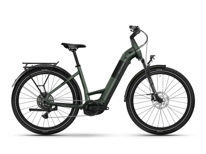 Raleigh Novus Plus Lowstep Electric Bike in Olive Gloss